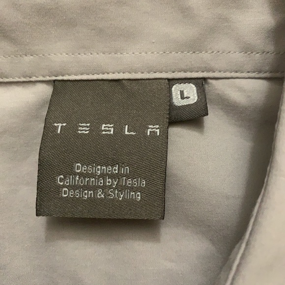 Tesla Long Sleeve Button Shirt Logo Beige L - Picture 4 of 5